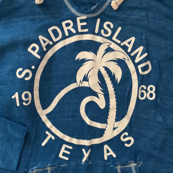 UZZI graphic design Padre Island Texas distressed hooded pullover coverup - Picture 4 of 16